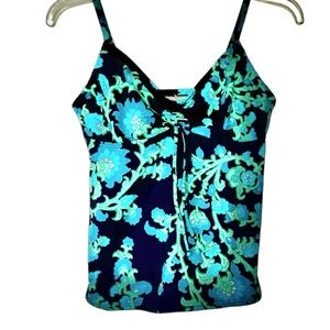 Lands’ End Tankini Swim Top Floral Blue and Teal  Size 6